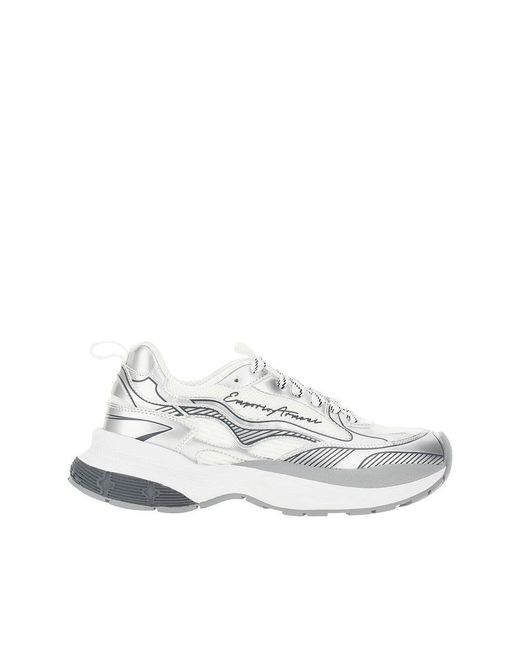 Emporio Armani White Mesh Sneakers With Metallized Details