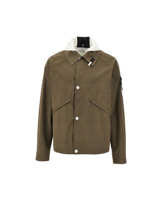Stone Island Green Resin Treated Canvas Hooded Jacket for men
