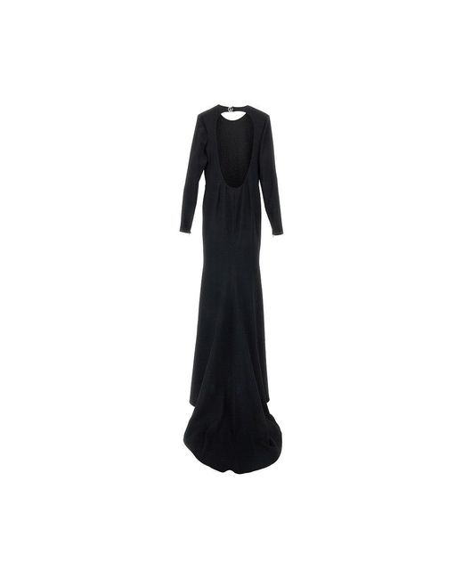 Gucci Black Crepe Open-Back Long Dress