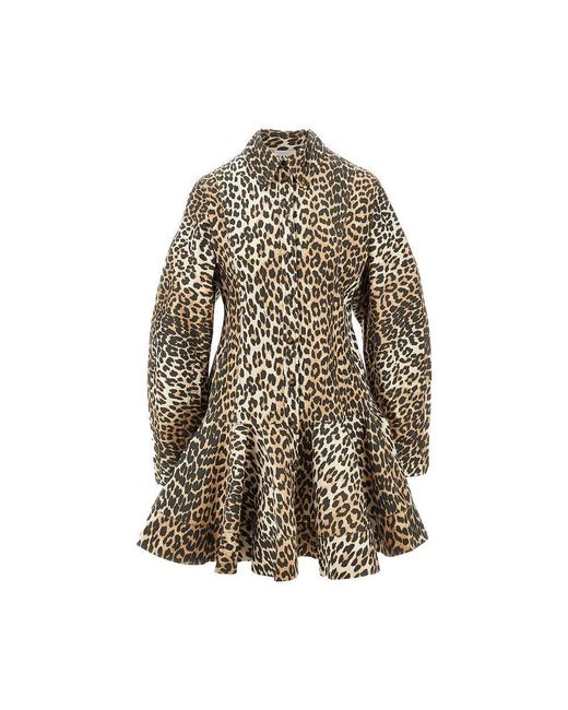 Ganni Women's Leopard Print Poplin Mini Dress