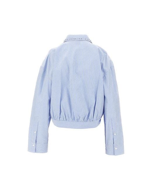 Pinko Blue Striped Cropped Shirt With Studded Collar