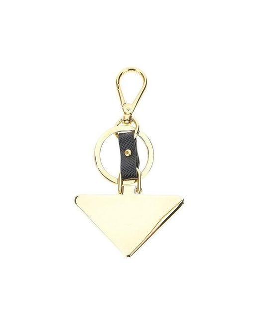 Prada Metallic Saffiano Leather Logo Key-Ring
