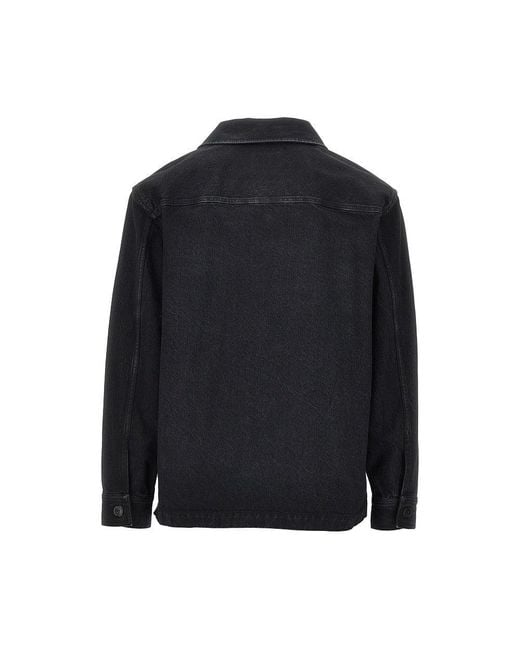 Saint Laurent Black Denim Overshirt With Cassandre Embroidery for men