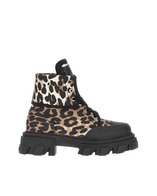 Ganni Black Leopard-Printed Denim Boots