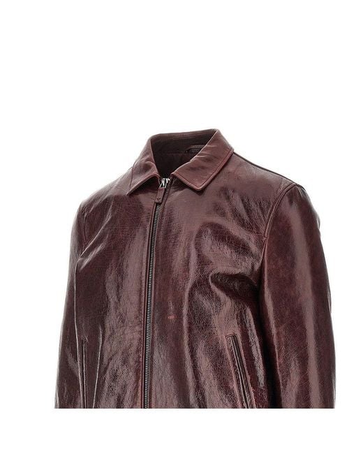 Emporio Armani Brown Leather Jacket With Wrinkled Effect for men