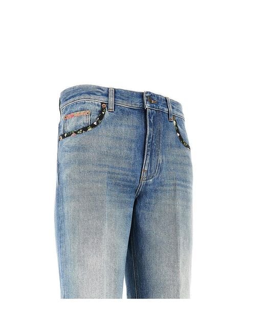 Valentino Blue Jeans With Floral Fabric Trimmings