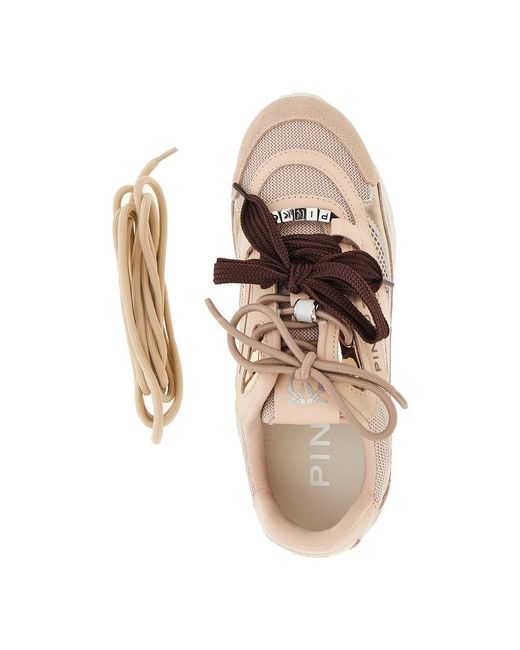 Pinko Brown Leather And Mesh Sneakers