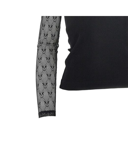 Pinko Black Ribbed Jersey And Love Birds Lace Top