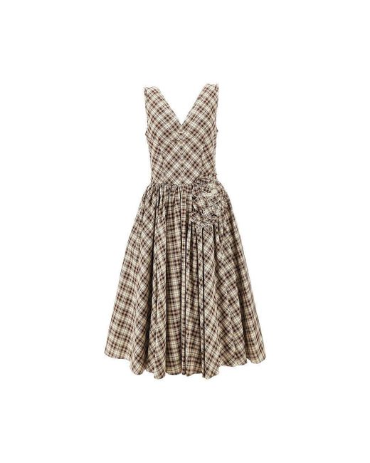 Prada Multicolor Check Poplin Midi Dress