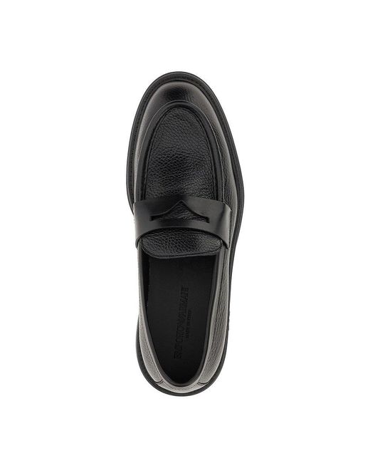 Emporio Armani Black Grained Leather Loafers for men