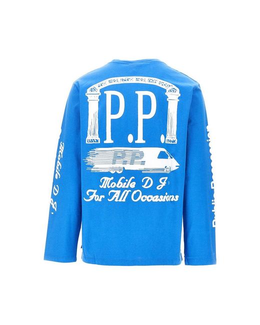 Public Possession Blue 'Mobile D J' Cotton T-Shirt for men