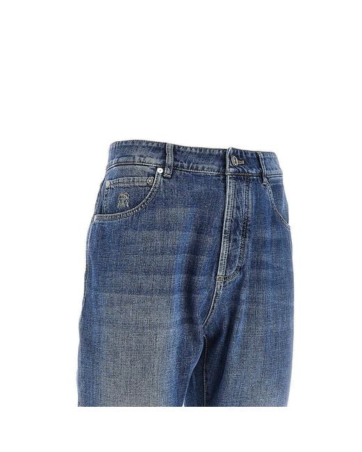 Brunello Cucinelli Blue Denim Five-Pocket Pants for men