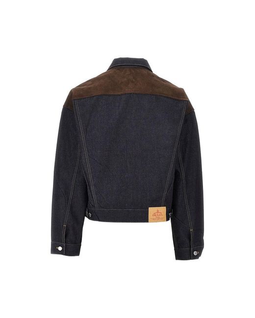 Prada Black Suede Leather And Denim Blouson for men