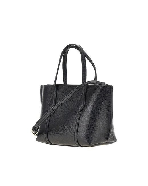 Tory Burch Black Grained Leather 'Perry' Mini Shopping Bag