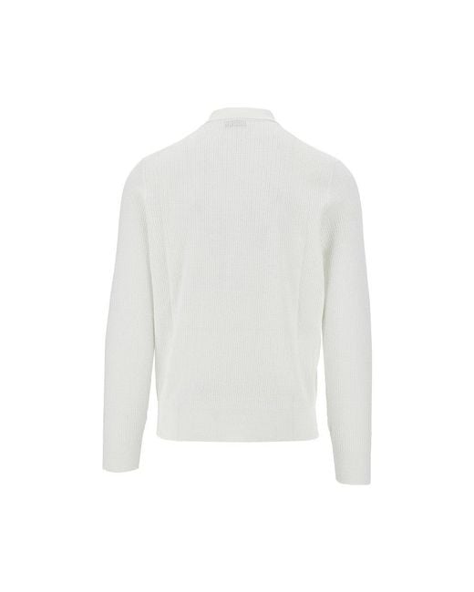 Brunello Cucinelli White Cotton Cardigan With Collar for men
