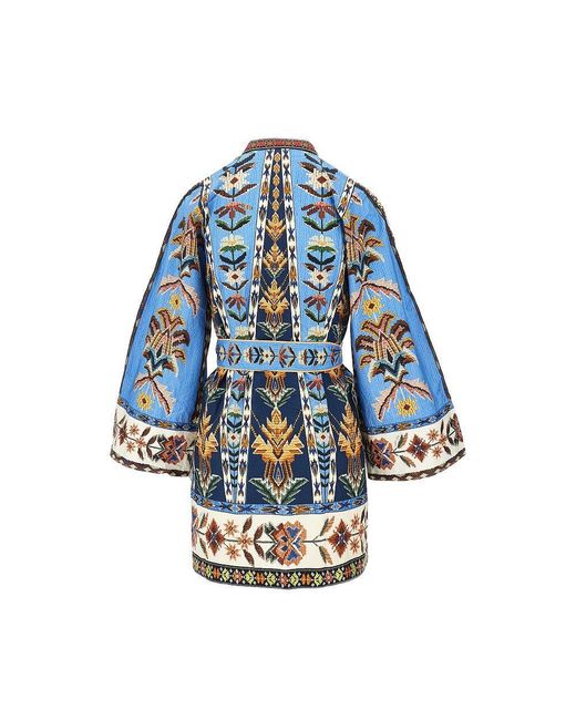 Farm Rio Blue Tapestry Print Cotton Mini Dress
