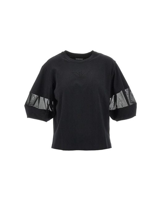 Emporio Armani Black Supima Cotton T-Shirt With Mesh Inserts