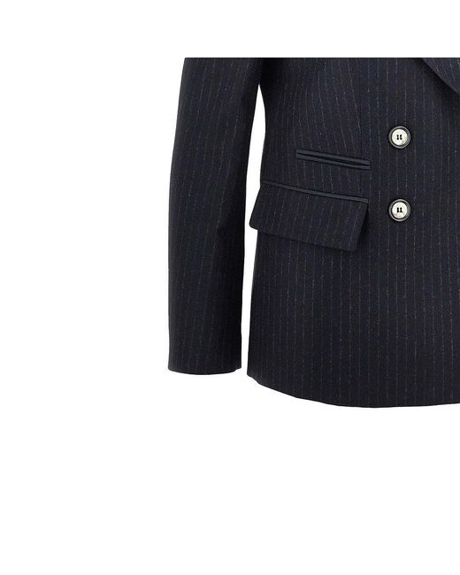 Emporio Armani Blue Pinstriped Wool-Blend Double-Breasted Jacket