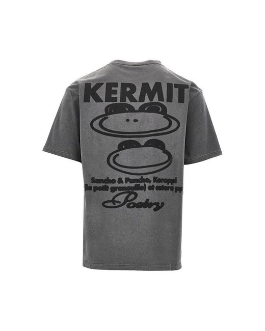 Public Possession Gray Cotton T-Shirt With 'Poetry' Print for men