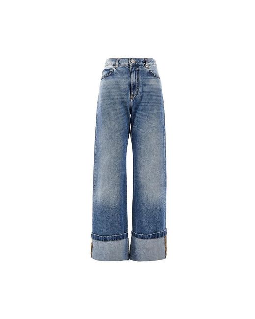 Pinko Blue Wide Leg Jeans With Turned-Up Hem