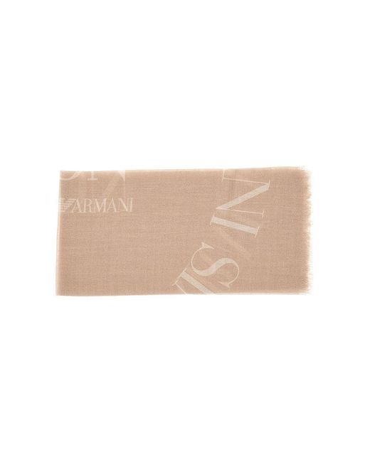 Emporio Armani Natural Cashmere Scarf With Logo