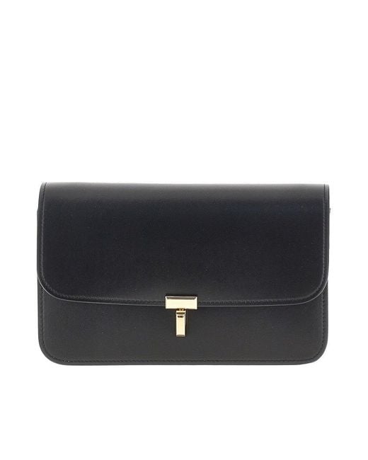 Totême Black 'T-Lock' Leather Pouch With Shoulder Strap