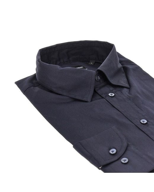 Emporio Armani Blue Cotton-Blend Technical Poplin Shirt for men