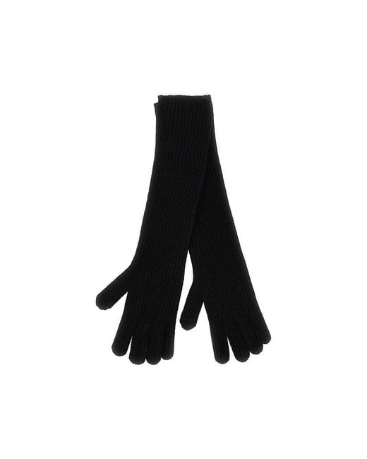 Weekend by Maxmara Black Long Cashmere Gloves With Embroidery