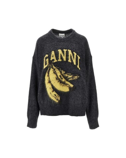 Ganni Black 'Banana' Alpaca-Blend Sweater