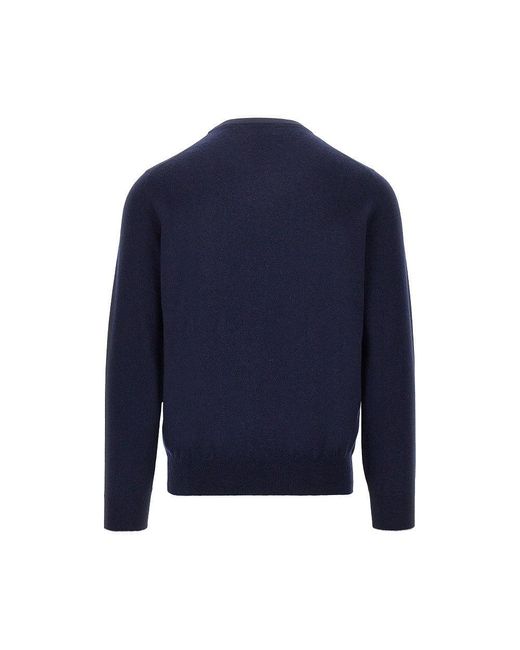 Brunello Cucinelli Blue Cashmere Crewneck Sweater for men