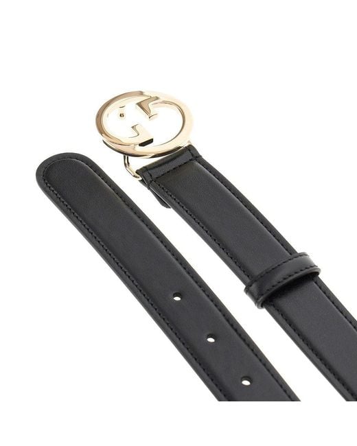 Gucci Black Interlocking Gg Buckle Leather Belt