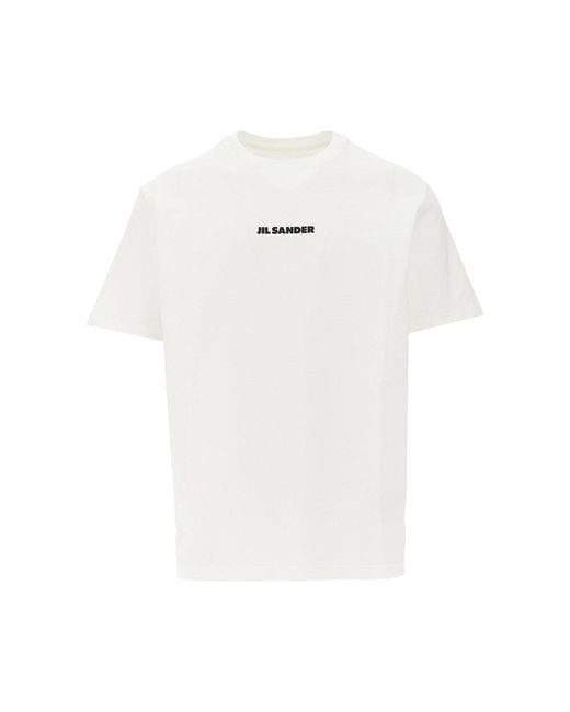 Jil Sander White Logo Print Cotton T-Shirt for men