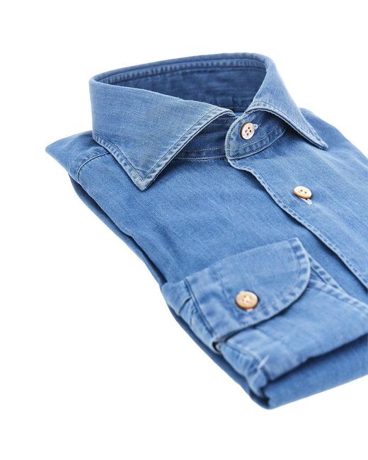 Borriello Blue Cotton Denim Shirt for men