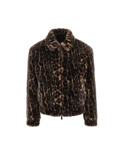 Emporio Armani Leopard-Print Faux Fur Jacket in Black for Men | Lyst