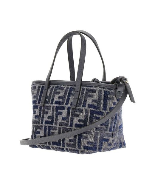 Fendi Blue Ff Chenille Mini 'Roll' Shopping Bag