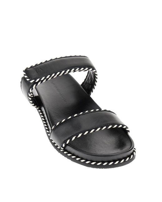 Emporio Armani Black Nappa Leather Double-Strap Slides