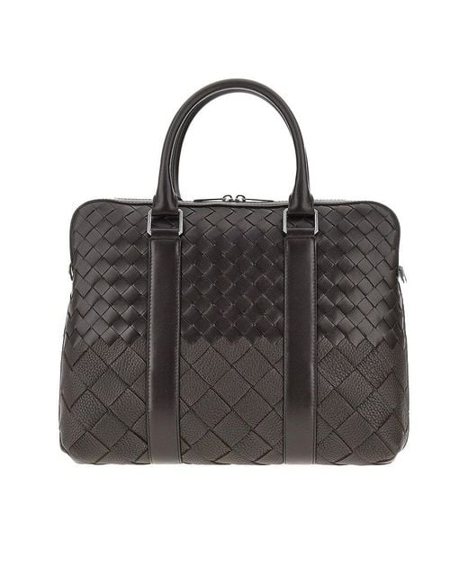 Bottega Veneta Black Intrecciato Leather Business Bag for men