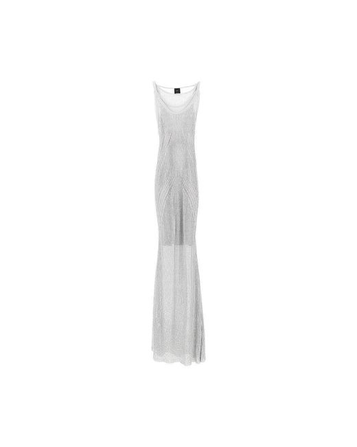 Pinko White Metallized Knit Long Dress