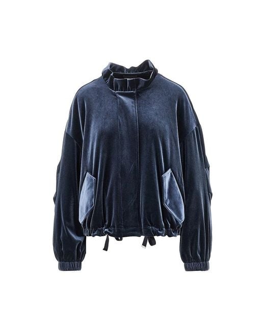 Emporio Armani Blue Chenille Blouson Jacket With Gathered Neck for men