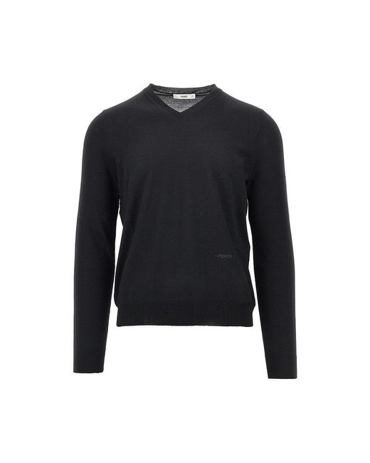 Fendi Blue V-Neck Wool Sweater for men