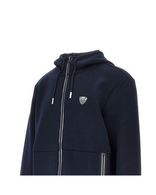 EA7 Blue Stretch Jersey Full-Zip Hoodie for men