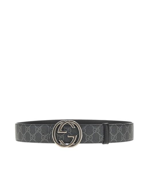 Gucci Gray Reversible Belt With Interlocking Gg Buckle for men