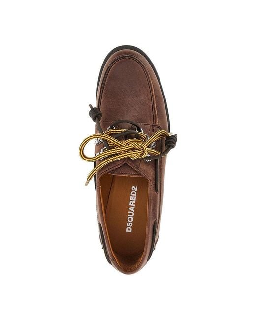 DSquared² Brown 'D2 Cottage' Leather Boat Shoes for men
