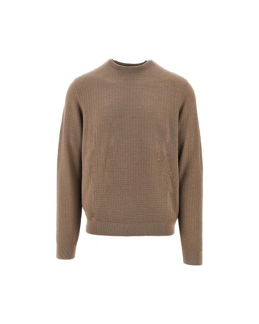 Emporio Armani Brown Jacquard Wool Crewneck Swerater for men