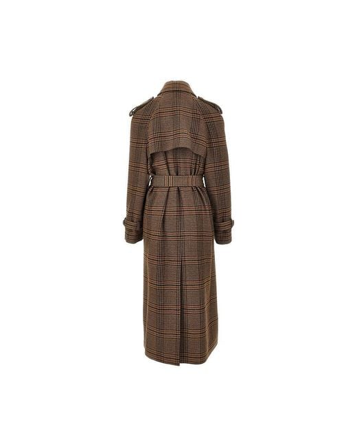 Saint Laurent Brown Prince Of Wales Coat With Belt
