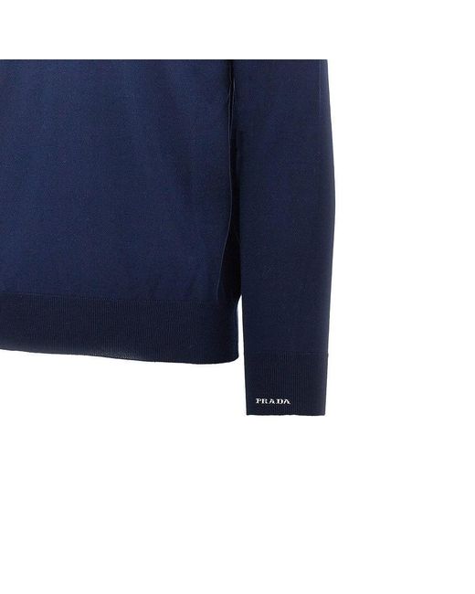 Prada Blue V-Neck Cotton Sweater for men