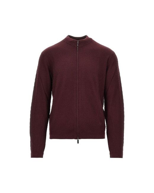 Emporio Armani Purple Virgin Wool Knitted Cardigan for men