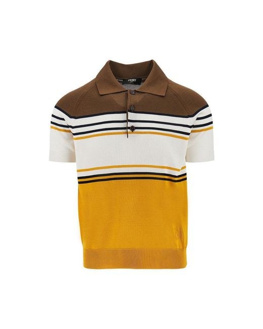 Fendi Orange Striped Knit Polo Shirt for men