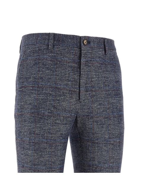 Etro Blue Prince of Wales Tailored Trousers for men