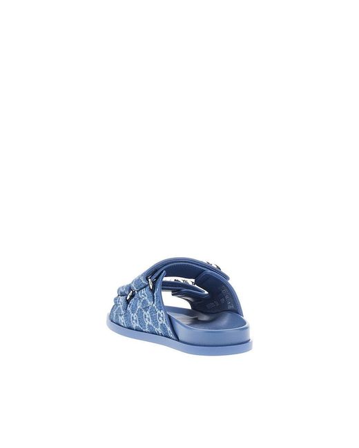 Gucci Blue Gg Fabric Slides With Gg Details